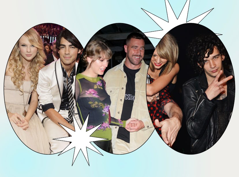 Taylor Swift and her 1989 boyfriends: Joe Jonas, Travis Kelce, and Matty Healy.