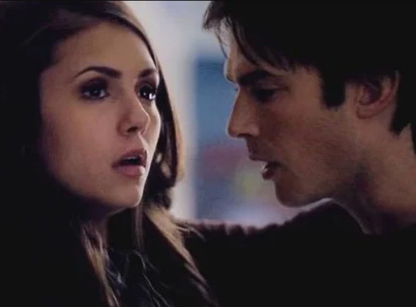 Ian Somerhalder as Damon Salvatore and Nine Dobrev as Elena Gilbert on The CW's 'Vampire Diaries'