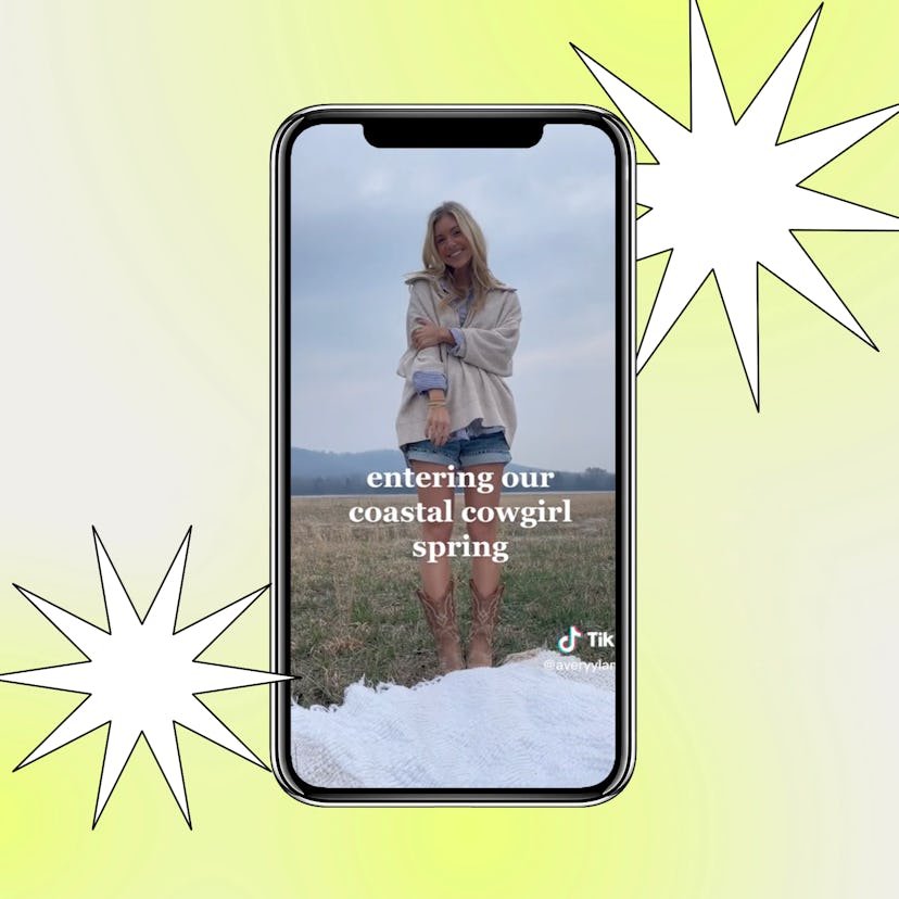 Young woman demonstrating how to get TikTok's coastal cowgirl trend.