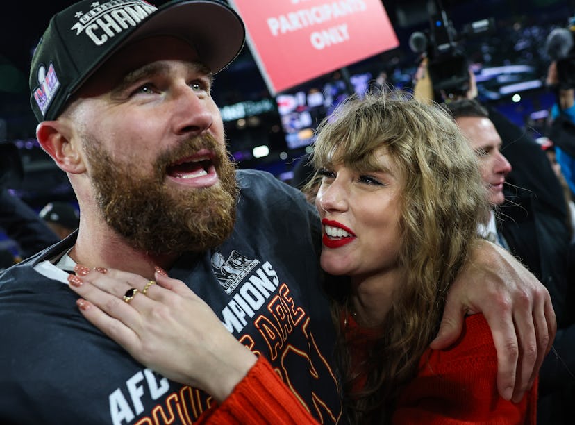 Travis Kelce and Taylor Swift after AFC Championship