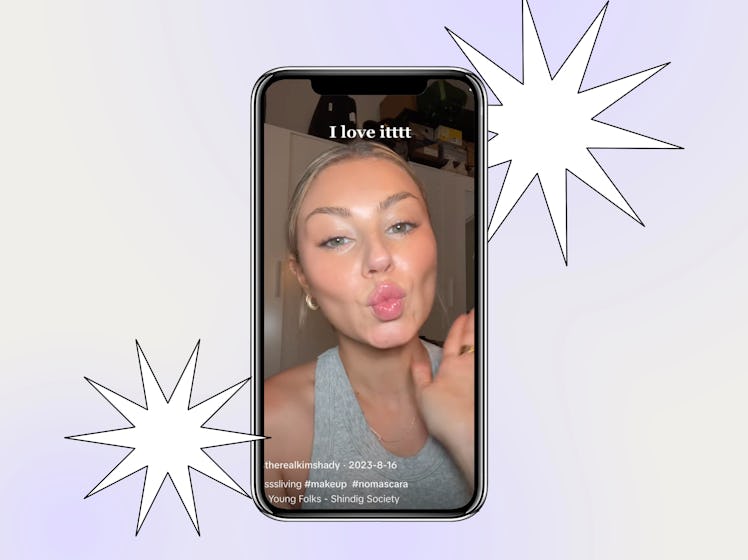 TikToker Kim Wolff trying the "no mascara" makeup trend