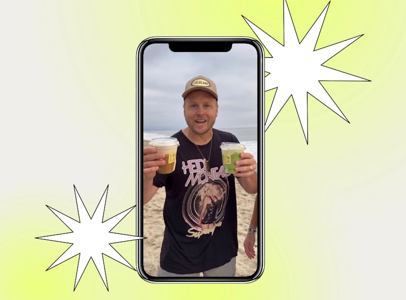 Spencer Pratt showing off the Speidi Latte from La La Land Cafe in Los Angeles.